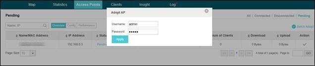 Shows adoption requesting access point credentials.