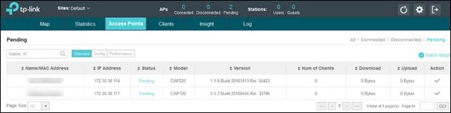 Shows device page with devices pending for adoption.