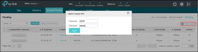 Shows device adoption requesting access point credentials.