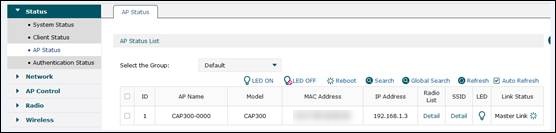 CAP’s status in AC controller’s “AP Status” page. 