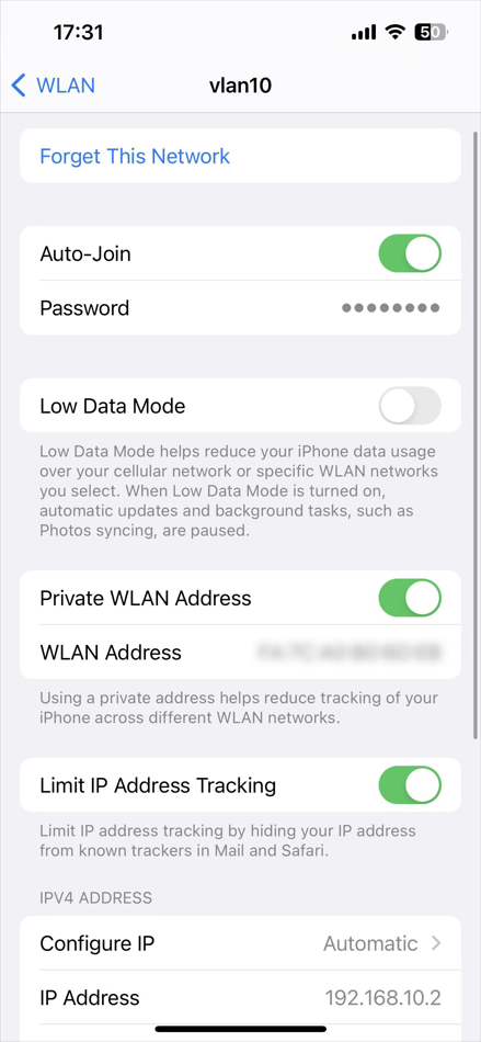 Show the device VLAN10 IP.