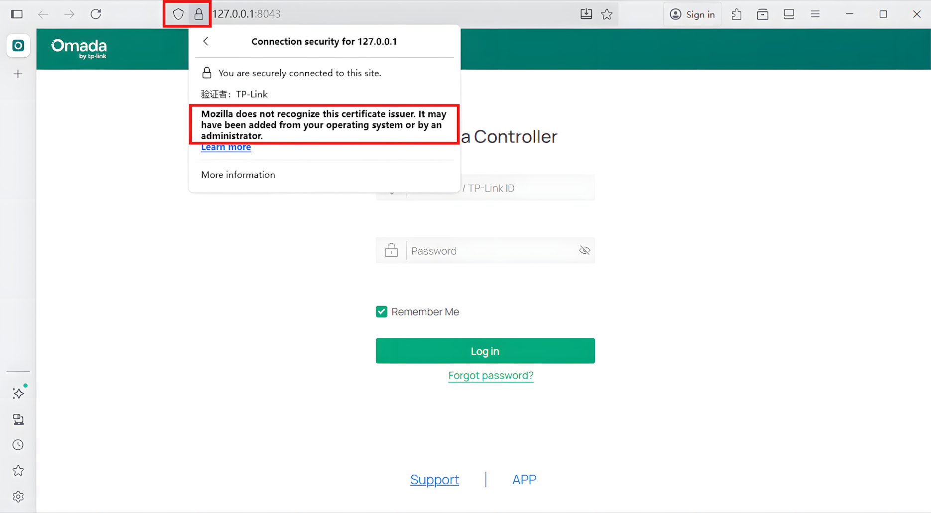 Browser windows showing a trusted HTTPS connection to the controller.
