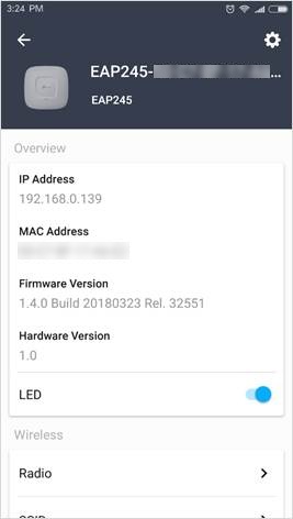 Shows the device overview of the access point.