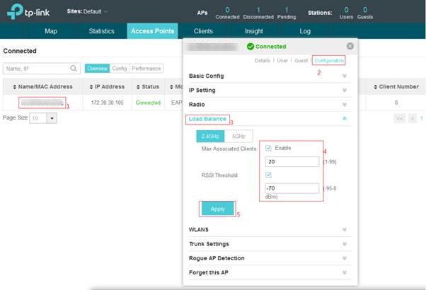 Shows configuration example of load balancing on individual radio.