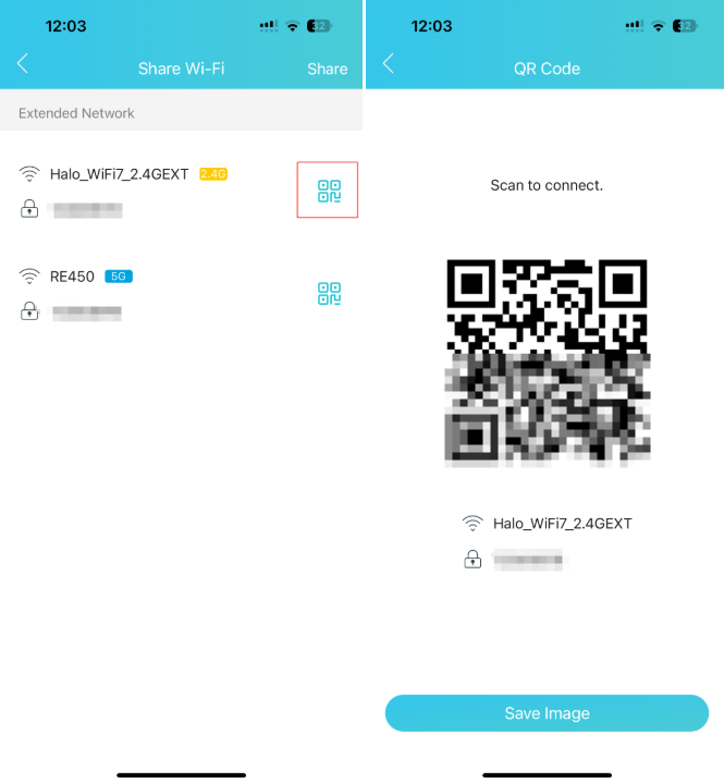 Scan QR code to share Wi-Fi.