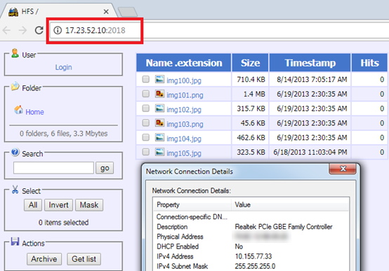 Shows accessing web server successfully.