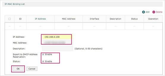 Shows example of IP-MAC Binding entry. 