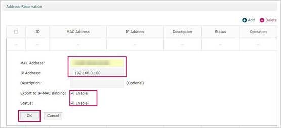 Shows example of creating an address reservation. 