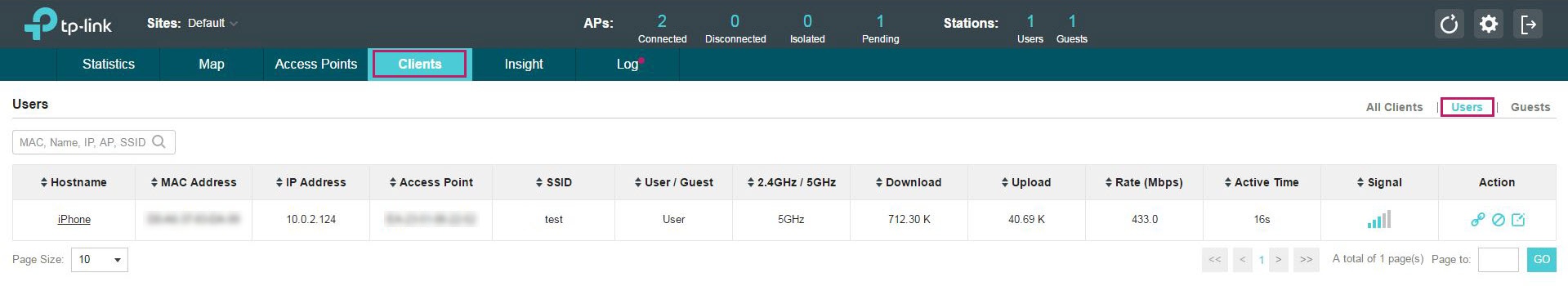Shows path to client list.
