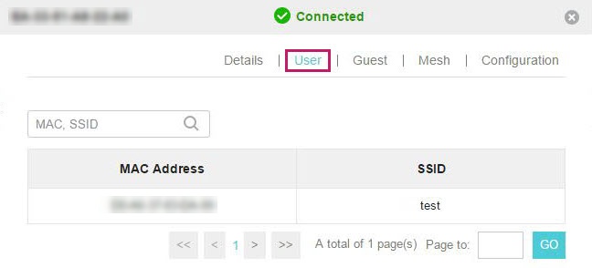 Shows information on specific user from access point.