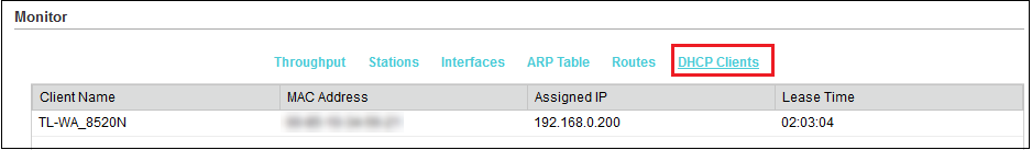 Shows navigation steps to DHCP clients.