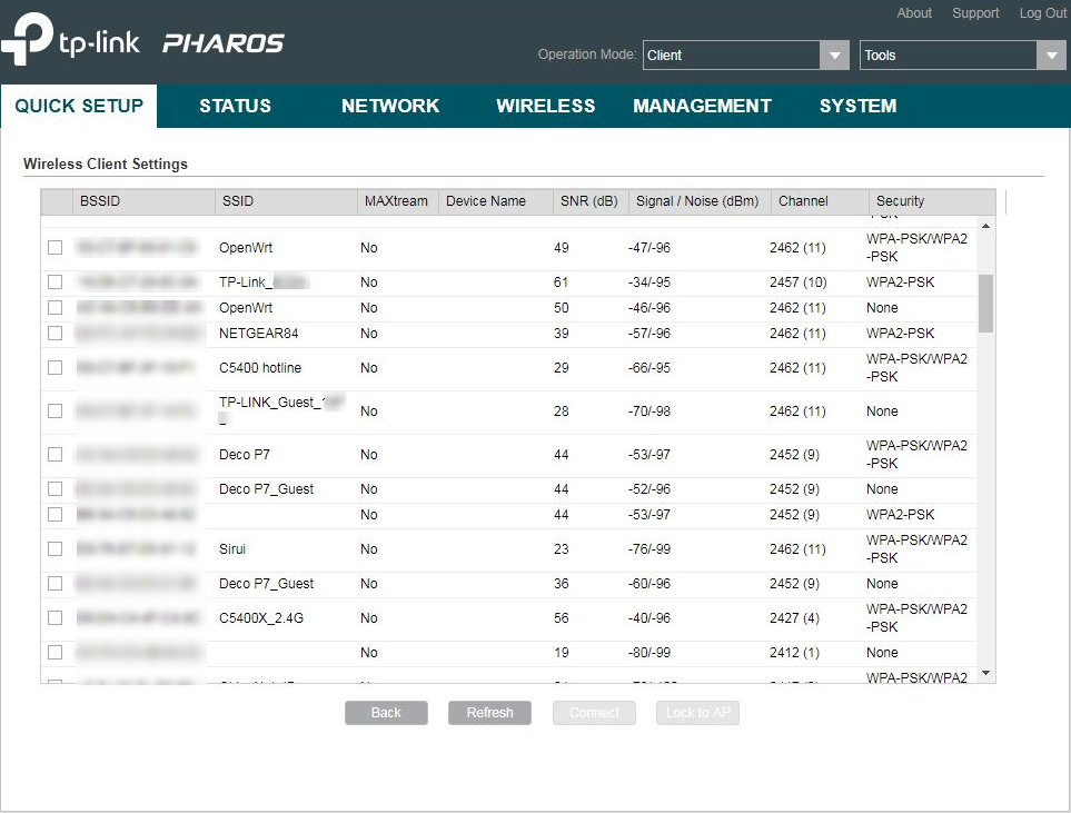 Shows the SSID Survey page.