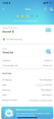 Wi-Fi Diagnostics result page.