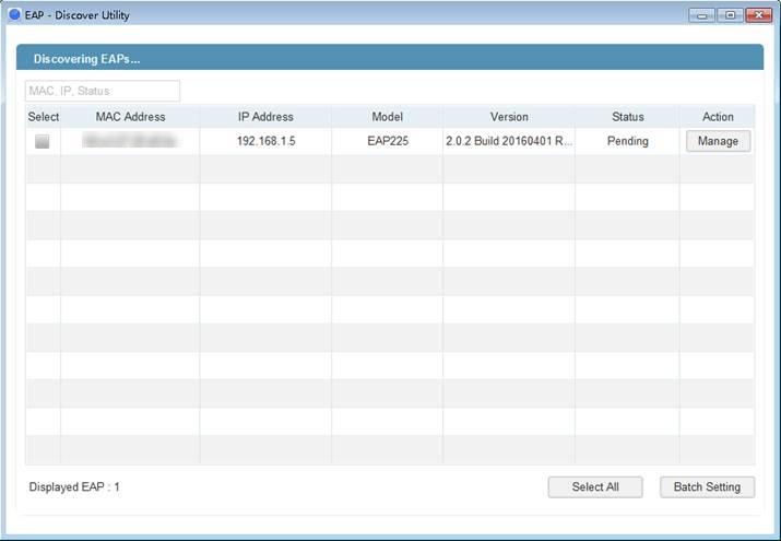 Shows example of the EAP Discovery Utility finding the EAP.