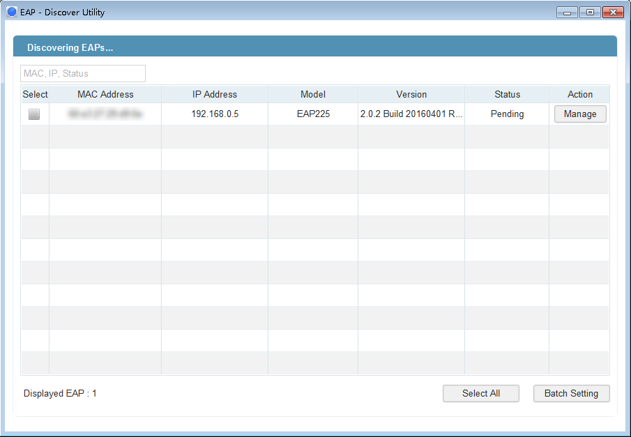 Shows example of EAP Discovery Utility discovering EAP.