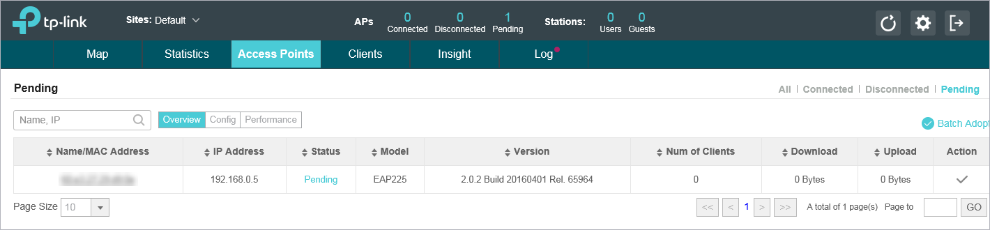 Shows example of device pending for adoption.