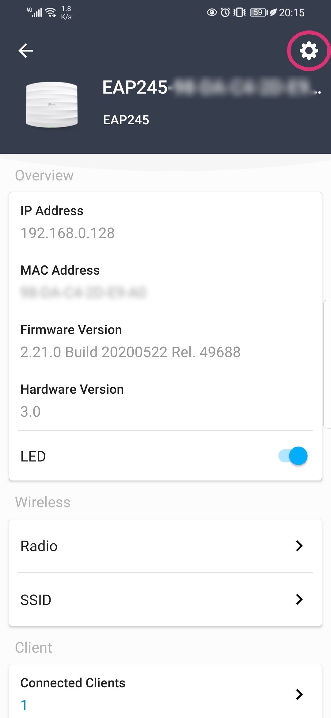 Shows path to edit SSID.