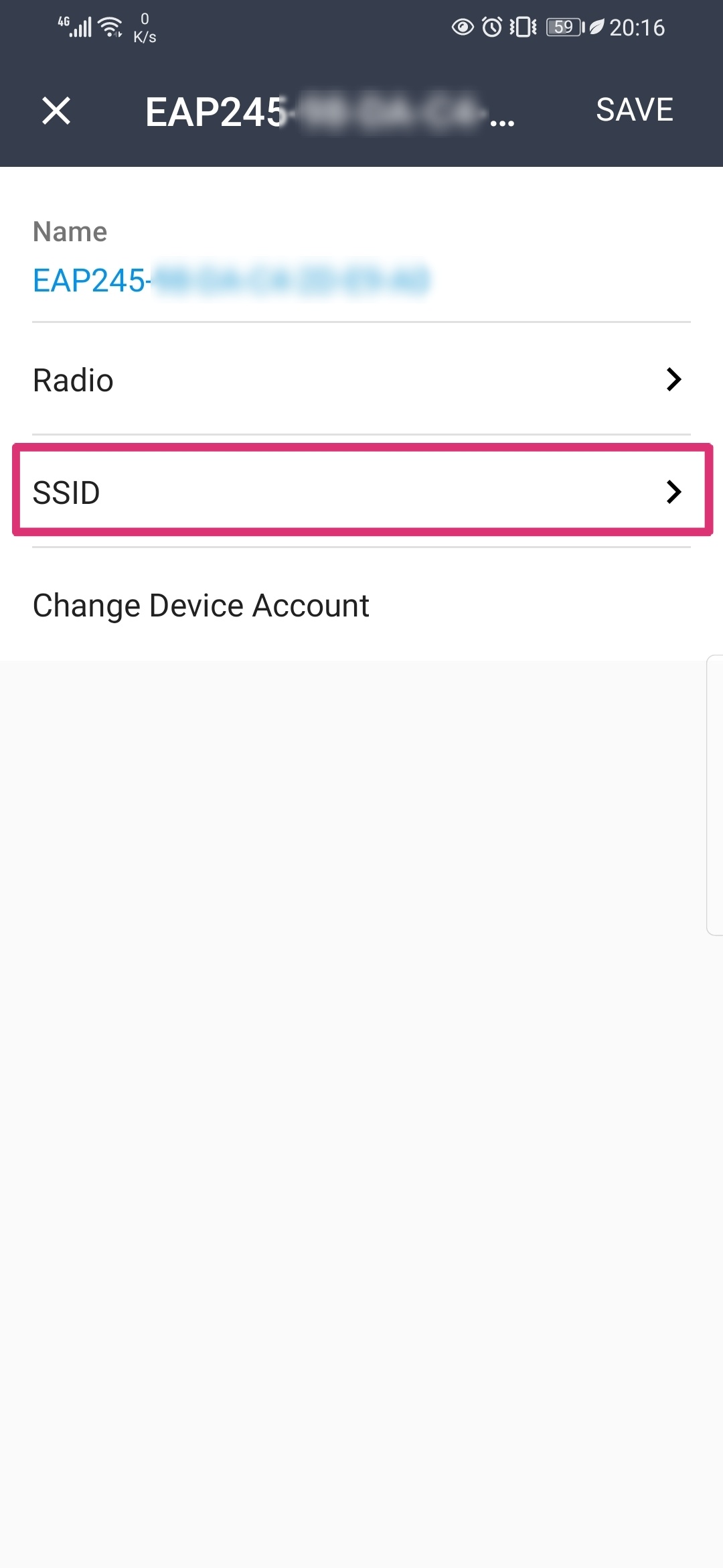 Shows path to edit SSID.