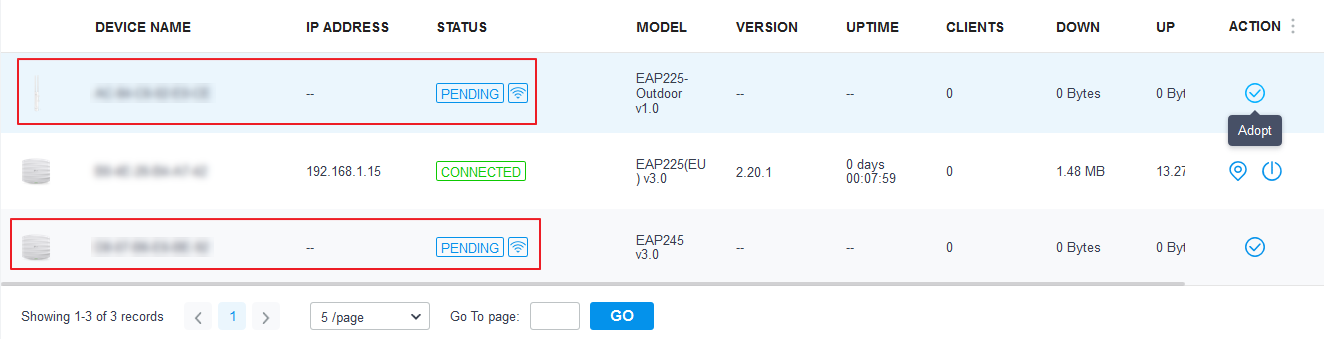Shows path to adopt pending device.