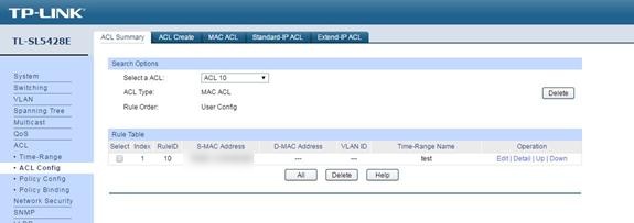 MAC ACL configuration.