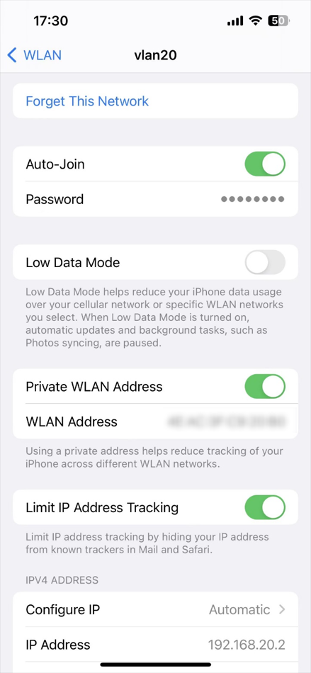 Show the device VLAN20 IP.