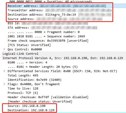 Display the MAC address in the data frame. 