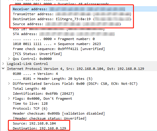Display the MAC address from another source IP in the data frame to confirm that the MAC address is the same.