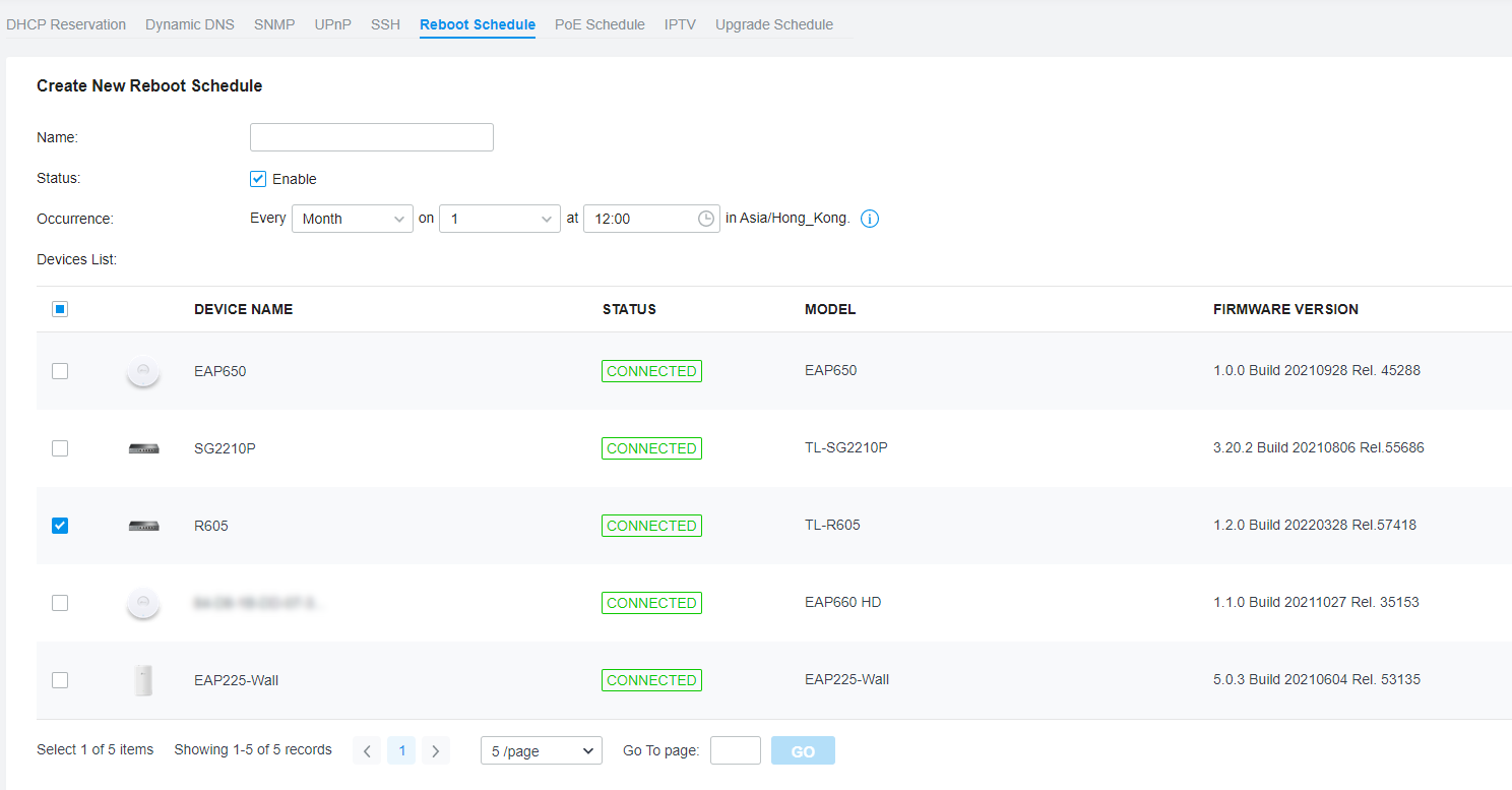 Display the configuration page for the reboot schedule.