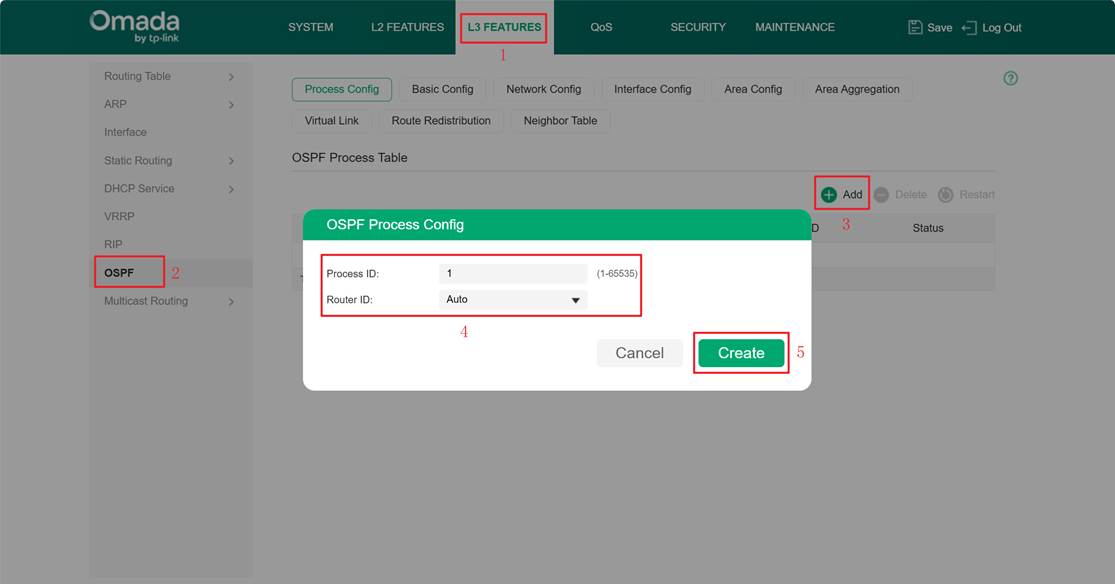 Path of create an OSPF area.
