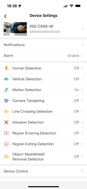 Display the camera's device settings page.