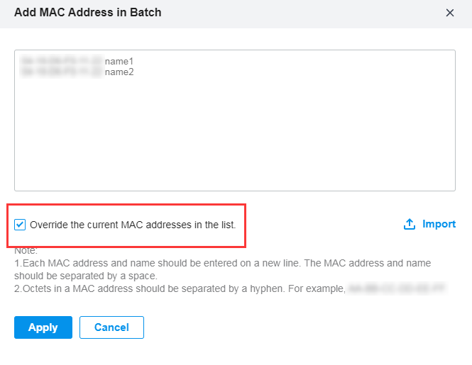 Display the input MAC address format.