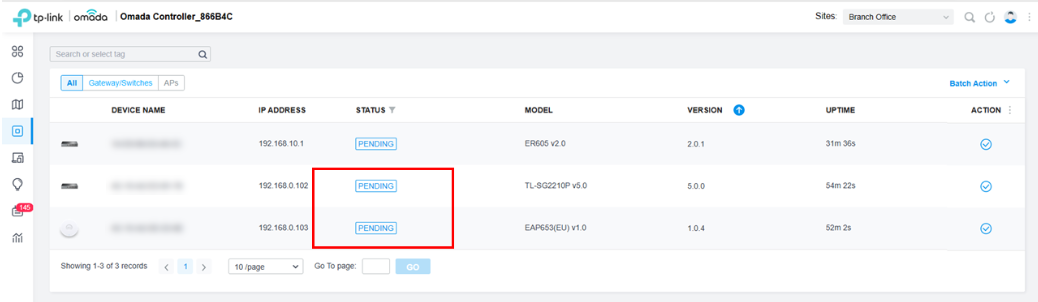 The device shows "Pending" on the controller.