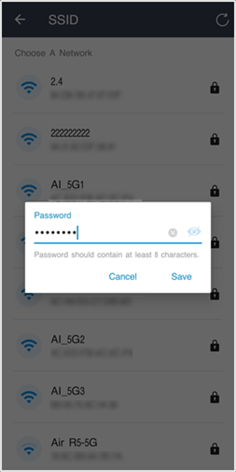 Choose a network and enter the password.