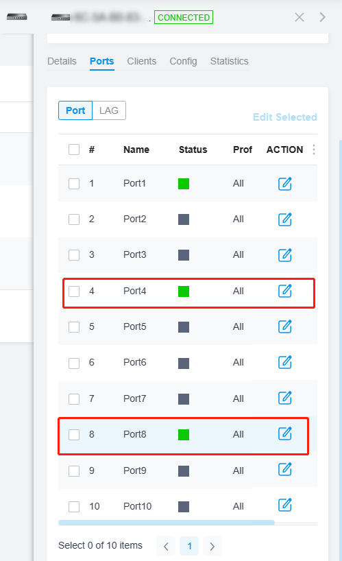 Display the device's port settings.