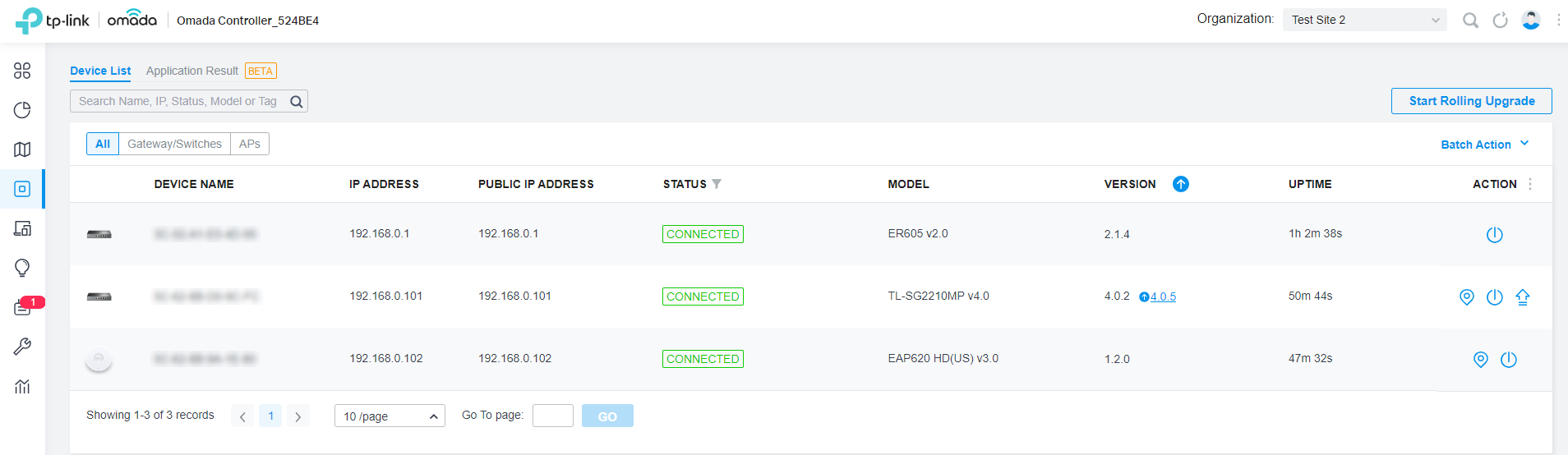 Display the page showing that the device has been successfully adopted by the controller.