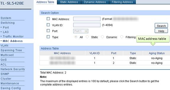 MAC Addresses in router's address table. 