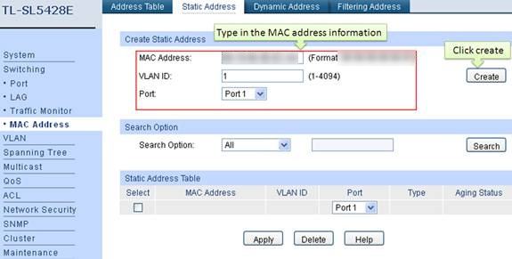 How to create static address on router interface.