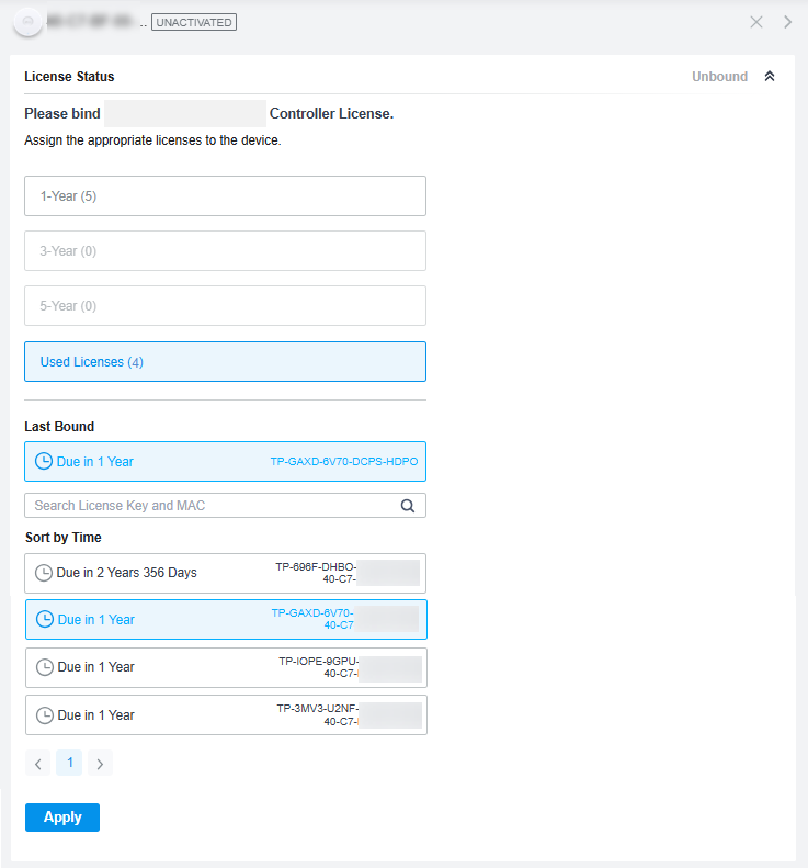 Select the license to assign to the device.