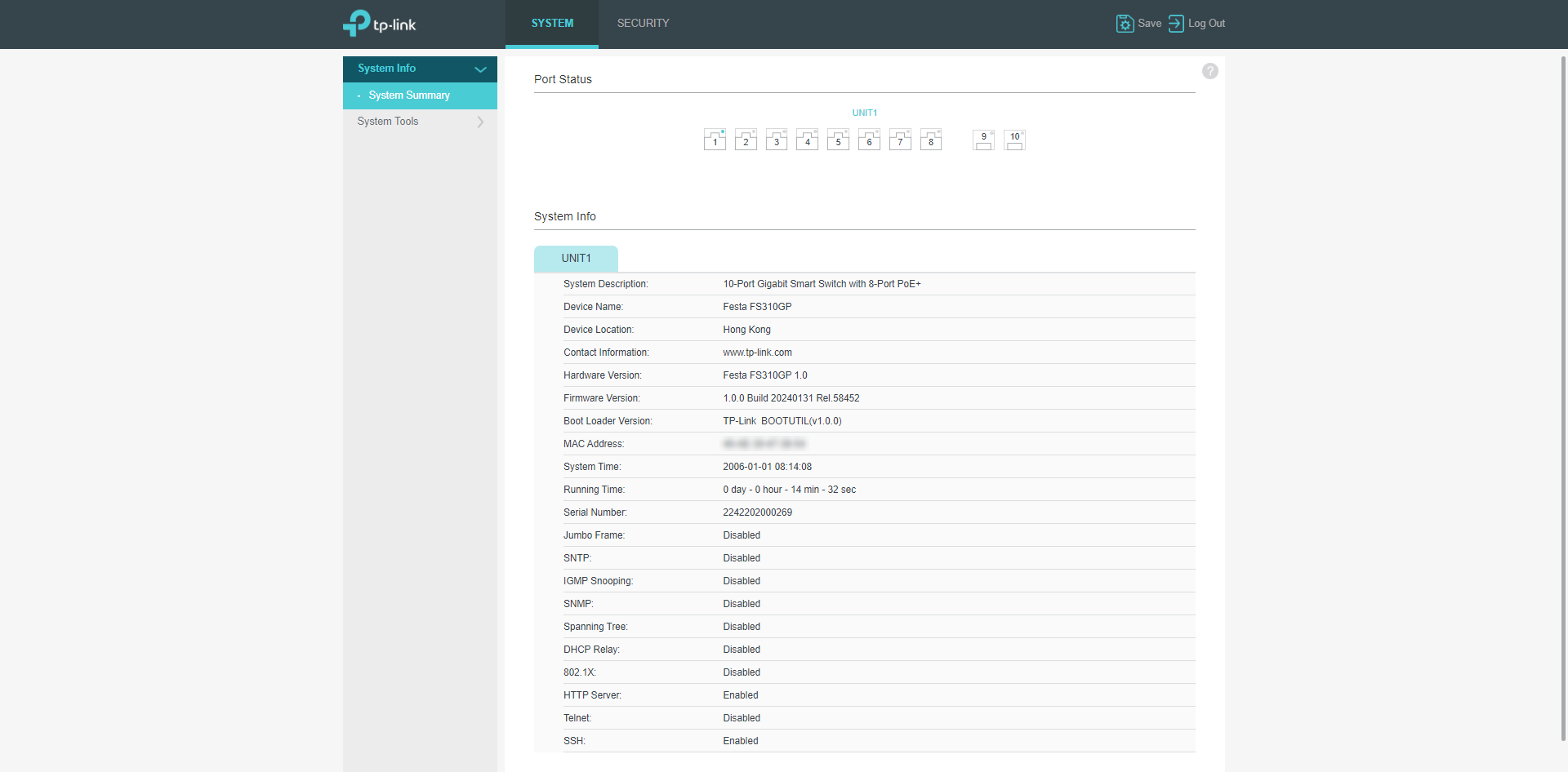 Show the switch main page. 