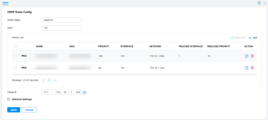 Show VRRP rules config page.