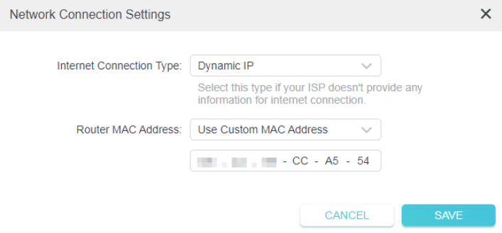 Network Connection Settings page.