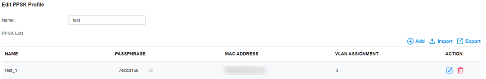 Shows example of PPSK profile and related information.