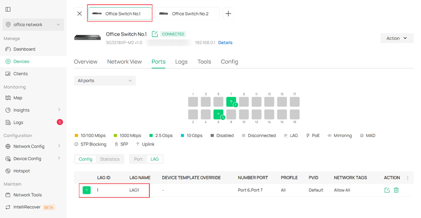 Shows path to check LAG statistics.