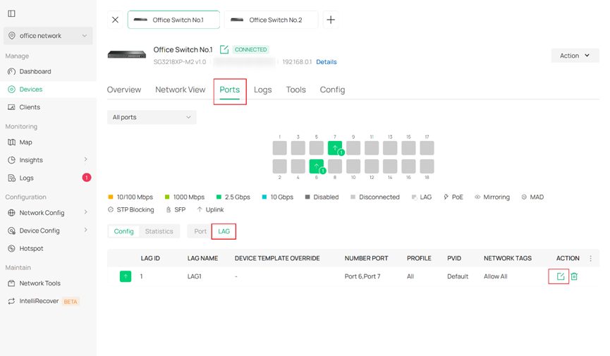 Shows path to edit LAG.
