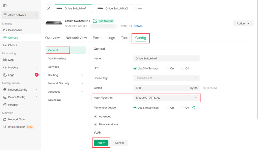Shows path to configure Hash Algorithm.
