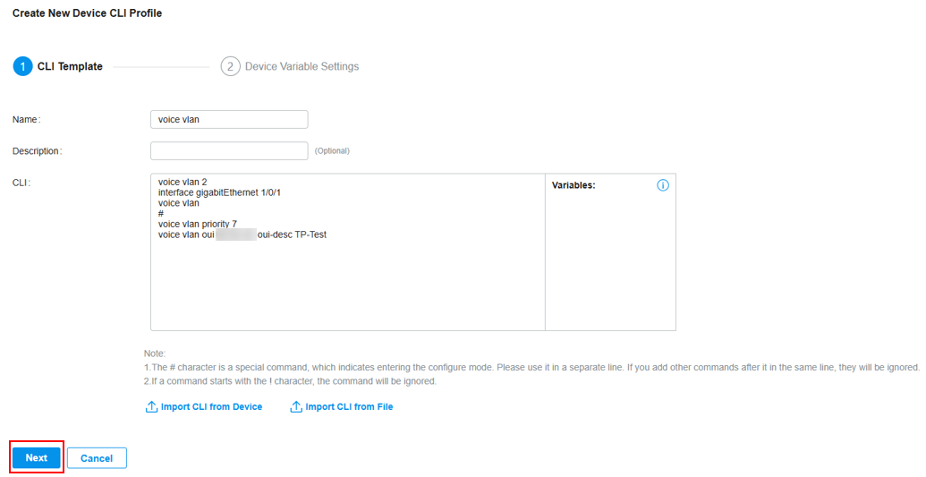 Shows example of the CLI template entry.