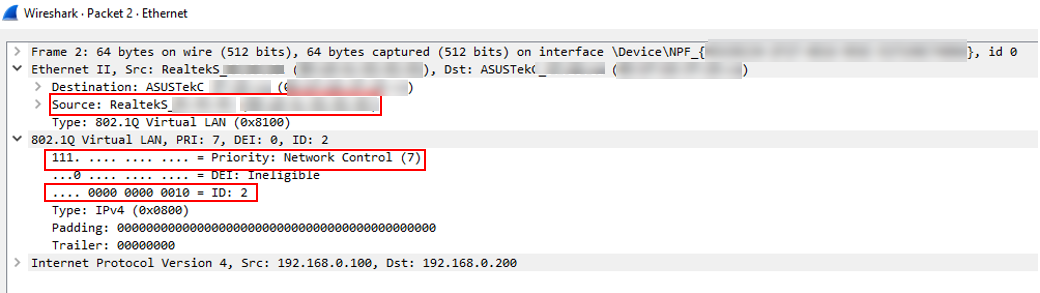 Shows example of wireshark capture for validation.