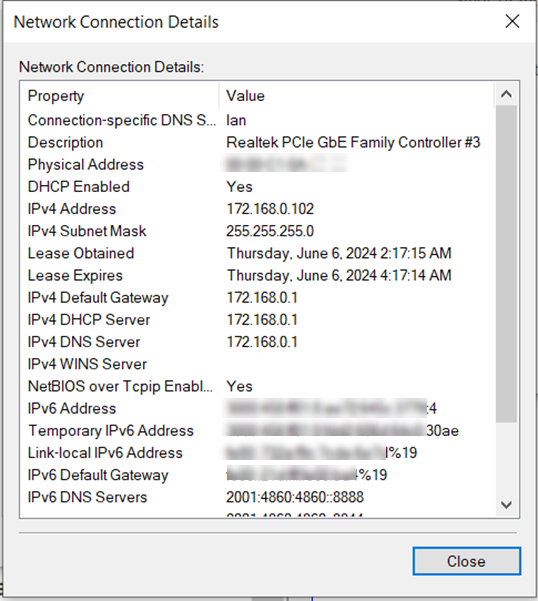 Shows example of validation from network adapter.