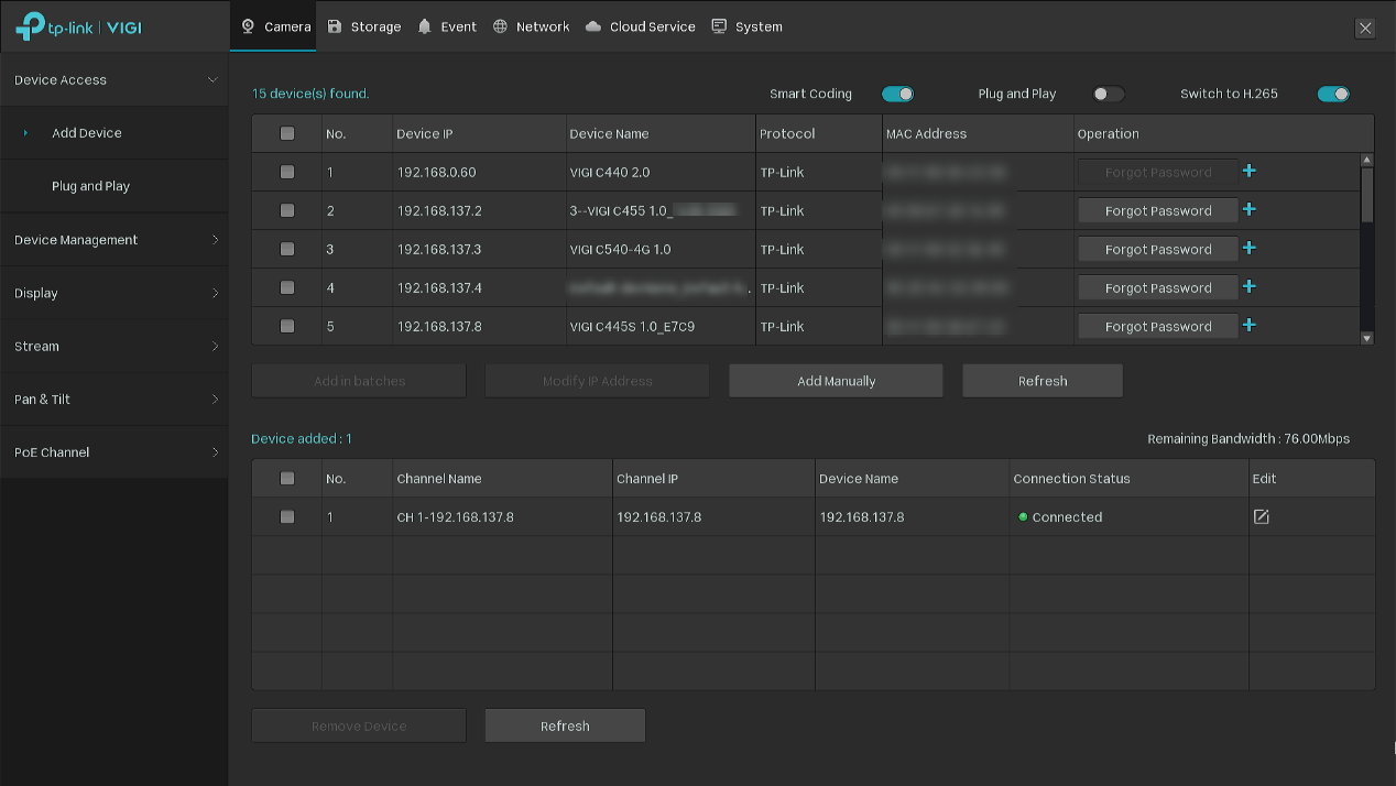 The success page with device list.