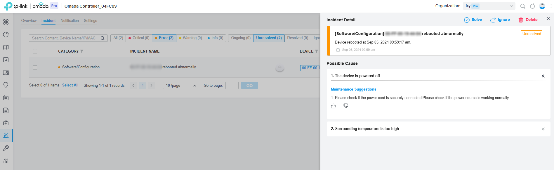 Possible detail No.1 shows up after unfolding the Possible Cause.